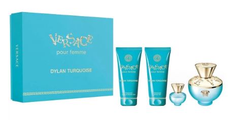 Estuche versace Dylan Blue Turquoise Mujer 4pzs 100ml EDT+5ml EDT+Crema+Gel De Baño